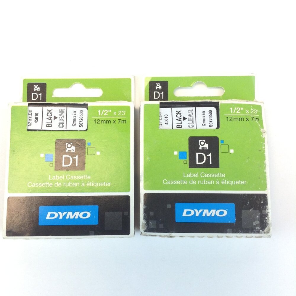 DYMO D1 Standard Labels 1/2" x 23' Black on Clear 2 Pack